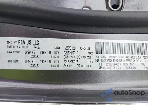 2016 Jeep Compass Sport z USA, uszkodzony, nr VIN 1C4NJDBB6GD511837